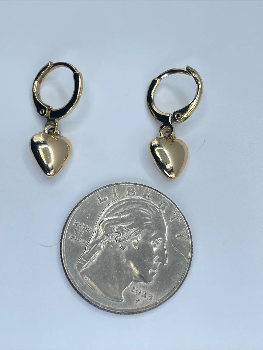 Gold Tone Puffy Heart Hoop Earrings Romantic Y2K Dangle Charm